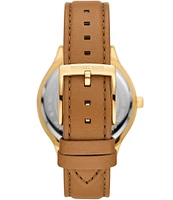 Michael Kors Women's Slim Runway Analog Three-Hand Luggage Leather Strap Watch