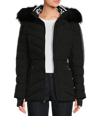 MICHAEL Michael Kors Active Faux Fur Trim Stand Collar Quilted Puffer Coat