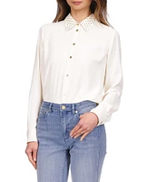 MICHAEL Michael Kors Astor Stud Collar Long Sleeve Button-Front Top