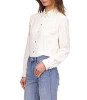 MICHAEL Michael Kors Astor Stud Collar Long Sleeve Button-Front Top