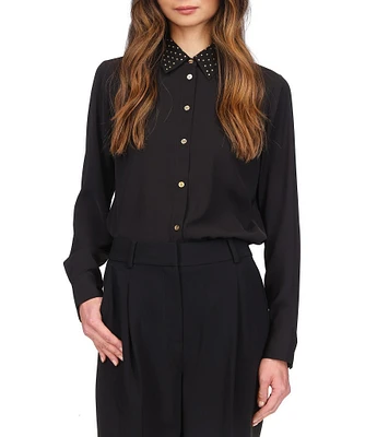 MICHAEL Michael Kors Astor Stud Collar Long Sleeve Button-Front Top