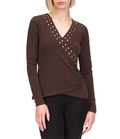 MICHAEL Michael Kors Astor Stud Faux Wrap Top