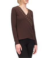 MICHAEL Michael Kors Astor Stud Faux Wrap Top