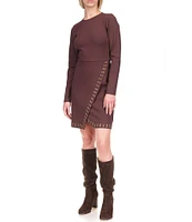 MICHAEL Michael Kors Astor Stud Knit Crew Neck Long Sleeve Faux Wrap Dress