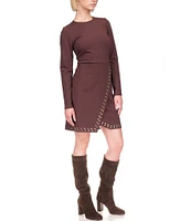 MICHAEL Michael Kors Astor Stud Knit Crew Neck Long Sleeve Faux Wrap Dress