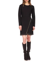 MICHAEL Michael Kors Astor Stud Knit Crew Neck Long Sleeve Faux Wrap Dress