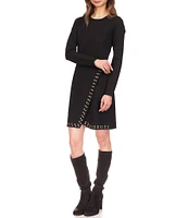 MICHAEL Michael Kors Astor Stud Knit Crew Neck Long Sleeve Faux Wrap Dress