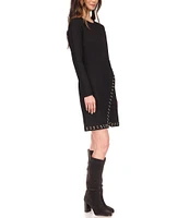 MICHAEL Michael Kors Astor Stud Knit Crew Neck Long Sleeve Faux Wrap Dress