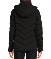 MICHAEL Michael Kors Chevron Pattern Stand Collar Removable Hooded Zip Front Packable Puffer Jacket