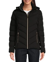 MICHAEL Michael Kors Chevron Pattern Stand Collar Removable Hooded Zip Front Packable Puffer Jacket