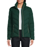 MICHAEL Michael Kors Chevron Pattern Stand Collar Removable Hooded Zip Front Packable Puffer Jacket