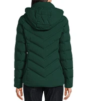 MICHAEL Michael Kors Chevron Pattern Stand Collar Removable Hooded Zip Front Packable Puffer Jacket