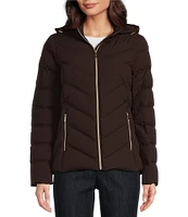 MICHAEL Michael Kors Chevron Pattern Stand Collar Removable Hooded Zip Front Packable Puffer Jacket