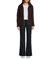 MICHAEL Michael Kors Chevron Pattern Stand Collar Removable Hooded Zip Front Packable Puffer Jacket