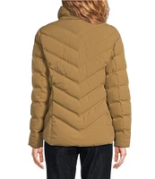 MICHAEL Michael Kors Chevron Pattern Stand Collar Removable Hooded Zip Front Packable Puffer Jacket