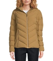 MICHAEL Michael Kors Chevron Pattern Stand Collar Removable Hooded Zip Front Packable Puffer Jacket