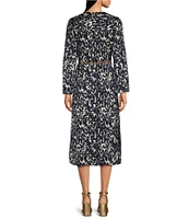 MICHAEL Michael Kors Crinkled Satin Bell Sleeve Tie Neck Chain Belted Midi Dress