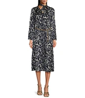 MICHAEL Michael Kors Crinkled Satin Bell Sleeve Tie Neck Chain Belted Midi Dress