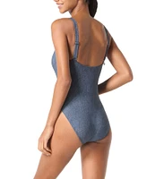 MICHAEL Michael Kors Denim Scoop Neck Grommet Detail One Piece Swimsuit