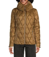 MICHAEL Michael Kors Diamond Quilt Pattern Faux Fur Stand Collar Front Zip Jacket