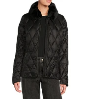 MICHAEL Michael Kors Diamond Quilt Pattern Faux Fur Stand Collar Front Zip Jacket