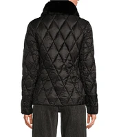 MICHAEL Michael Kors Diamond Quilt Pattern Faux Fur Stand Collar Front Zip Jacket