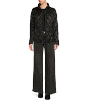 MICHAEL Michael Kors Diamond Quilt Pattern Faux Fur Stand Collar Front Zip Jacket