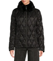 MICHAEL Michael Kors Diamond Quilt Pattern Faux Fur Stand Collar Front Zip Jacket