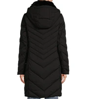 MICHAEL Michael Kors Faux Fur Notch Lapel Long Sleeve Chevron Pattern Walker Puffer Coat