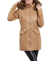 MICHAEL Michael Kors Faux Fur Quilted Stand Collar Front Zip Waterproof Jacket