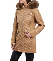 MICHAEL Michael Kors Faux Fur Quilted Stand Collar Front Zip Waterproof Jacket