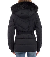 MICHAEL Michael Kors Faux Fur Stand Collar Hooded Belted Puffer Jacket