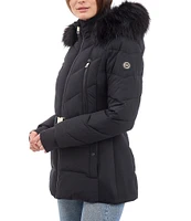 MICHAEL Michael Kors Faux Fur Stand Collar Hooded Belted Puffer Jacket