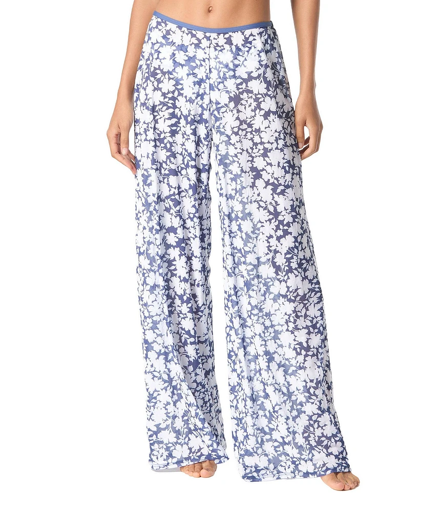 MICHAEL Michael Kors Floral Print Wide Leg Pull-On Swim Cover-Up Pants