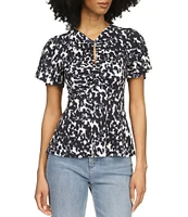 MICHAEL Michael Kors Keyhole Neck Flutter Sleeve Flounce Hem Top