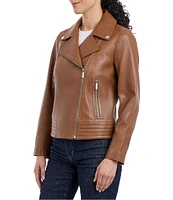 MICHAEL Michael Kors Leather Notch Collar Asymmetric Zip Front Jacket