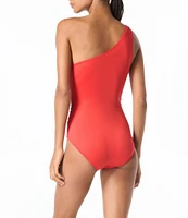 MICHAEL Michael Kors Logo Ring Underwire Tummy Control One Shoulder One Piece Swimsuit