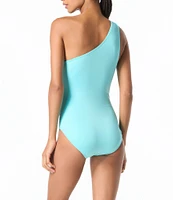 MICHAEL Michael Kors Logo Ring Underwire Tummy Control One Shoulder One Piece Swimsuit