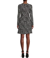 MICHAEL Michael Kors Modern Ocelot Print V-Neck Long Sleeve Mini Dress