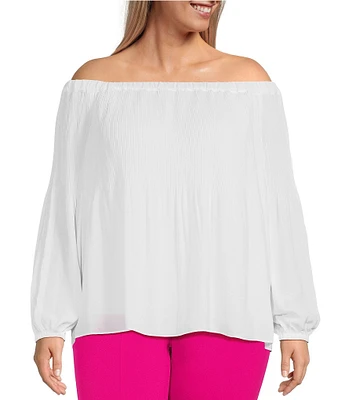 MICHAEL Michael Kors Plus Size Crepe Pleated Off-the-Shoulder Blouse