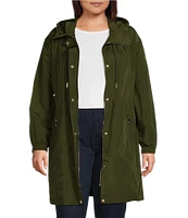 MICHAEL Michael Kors Plus Size Stand Collar Hooded Elastic Bungee Cord Waist Rain Coat