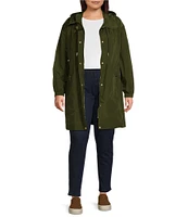 MICHAEL Michael Kors Plus Size Stand Collar Hooded Elastic Bungee Cord Waist Rain Coat