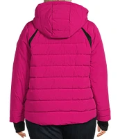 MICHAEL Michael Kors Plus Size Stand Collar Hooded Raglan Sleeve Quilt Pattern Puffer Coat