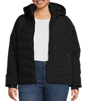 MICHAEL Michael Kors Plus Size Stand Collar Hooded Raglan Sleeve Quilt Pattern Puffer Coat