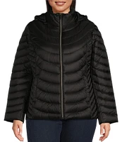 MICHAEL Michael Kors Plus Size Stand Collar Removable Hood Zip Front Puffer Jacket