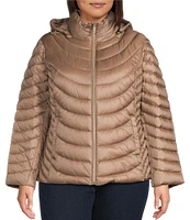 MICHAEL Michael Kors Plus Size Stand Collar Removable Hood Zip Front Puffer Jacket