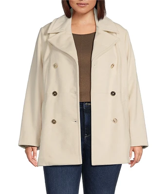 MICHAEL Michael Kors Plus Size Wool Blend Notch Collar Double Breasted Peacoat