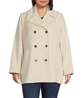 MICHAEL Michael Kors Plus Size Wool Blend Notch Collar Double Breasted Peacoat