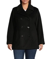 MICHAEL Michael Kors Plus Size Wool Blend Notch Collar Double Breasted Peacoat