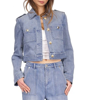 MICHAEL Michael Kors Point Collar Long Sleeve Cropped Denim Jacket